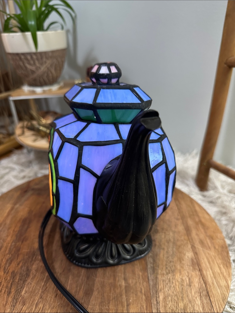 Tiffany Style Stained Glass Teapot With Flower Design Night Light Table Lamp - Picture 7 of 17
